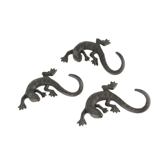 Set of 3 Rustic Cast Iron Lizard Decorative Wall Hanging Tail Hooks Home Decor - Picture 1 of 3
